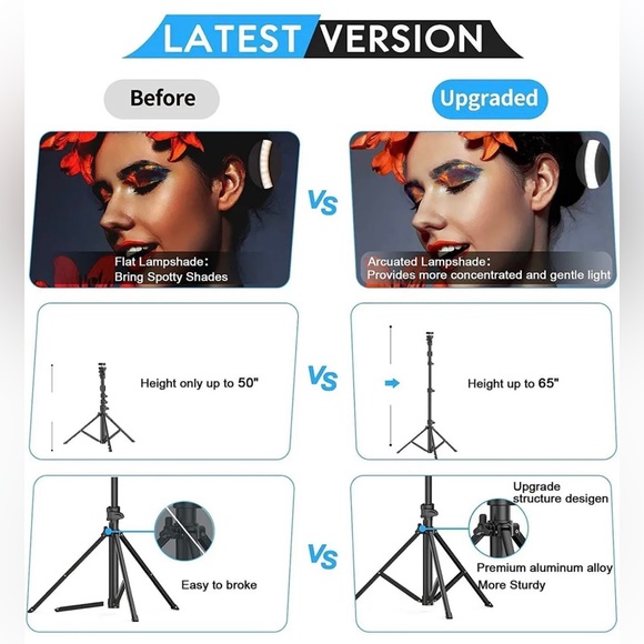 Kaiess 10.2" Selfie Ring Light with 65" Adjustable Tripod Stand & Phone Holder - Picture 6 of 7